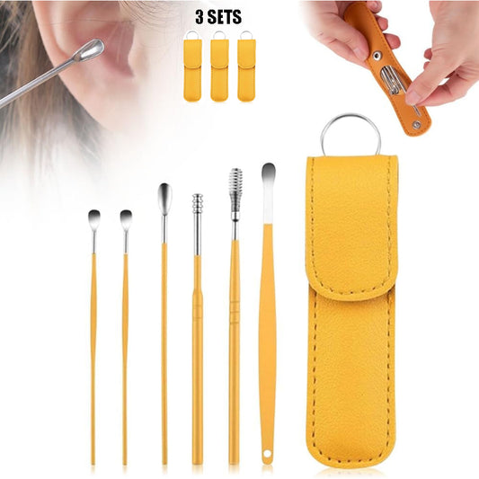 Pack of 3 Sets Stainless Steel Ear Wax Removal Kit with PU Leather Case (6 Pcs per Set) – Portable Ear Cleaner Tool Kit